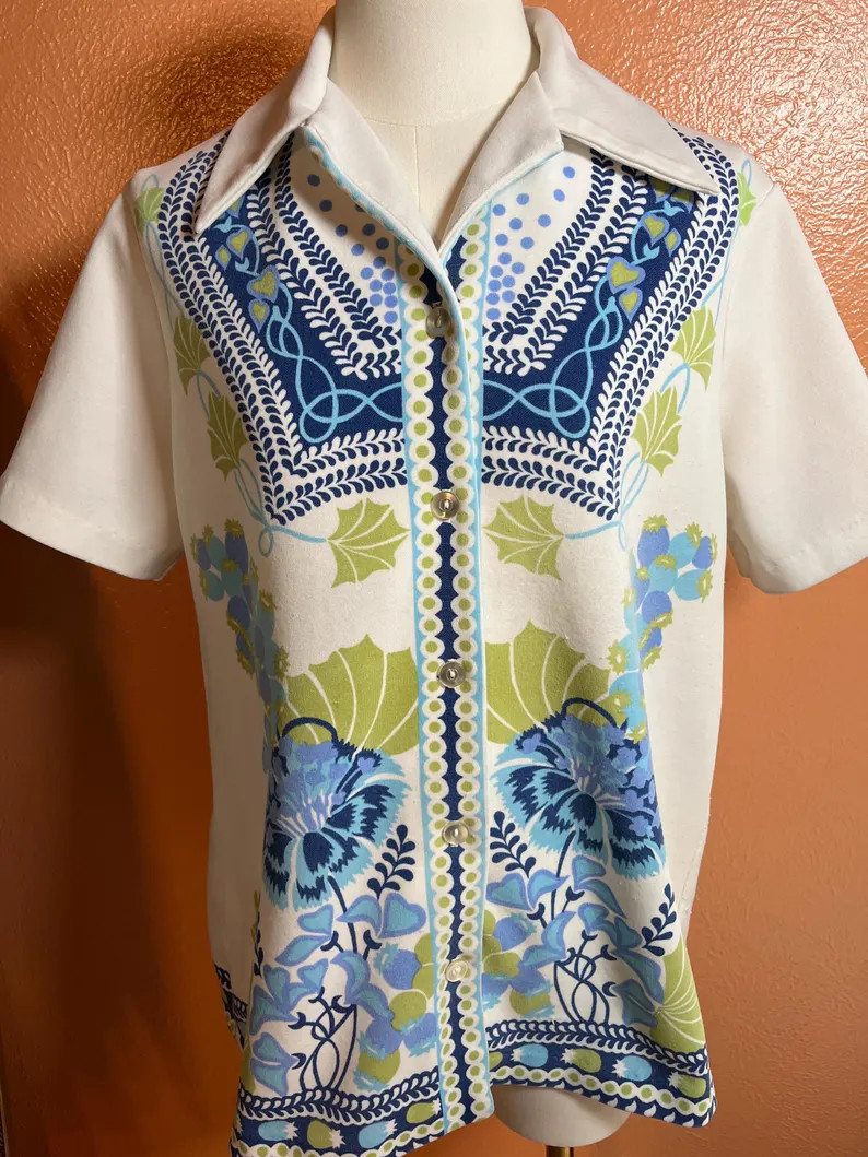 Vintage 70s Women\u2019s  Top / Blouse / Shirt - L/XL | Etsy (Global)