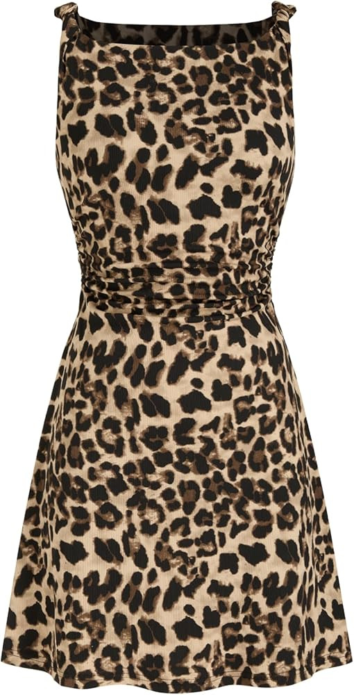 CIDER Women's Leopard Print Summer Going Out Square Neck Sleeveless Mini Dress 2026 Trendy | Amazon (US)