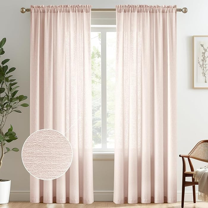 Melodieux Light Pink Semi Sheer Curtains 96 Inches Long for Living Room, Bedroom Faux Linen Textu... | Amazon (US)