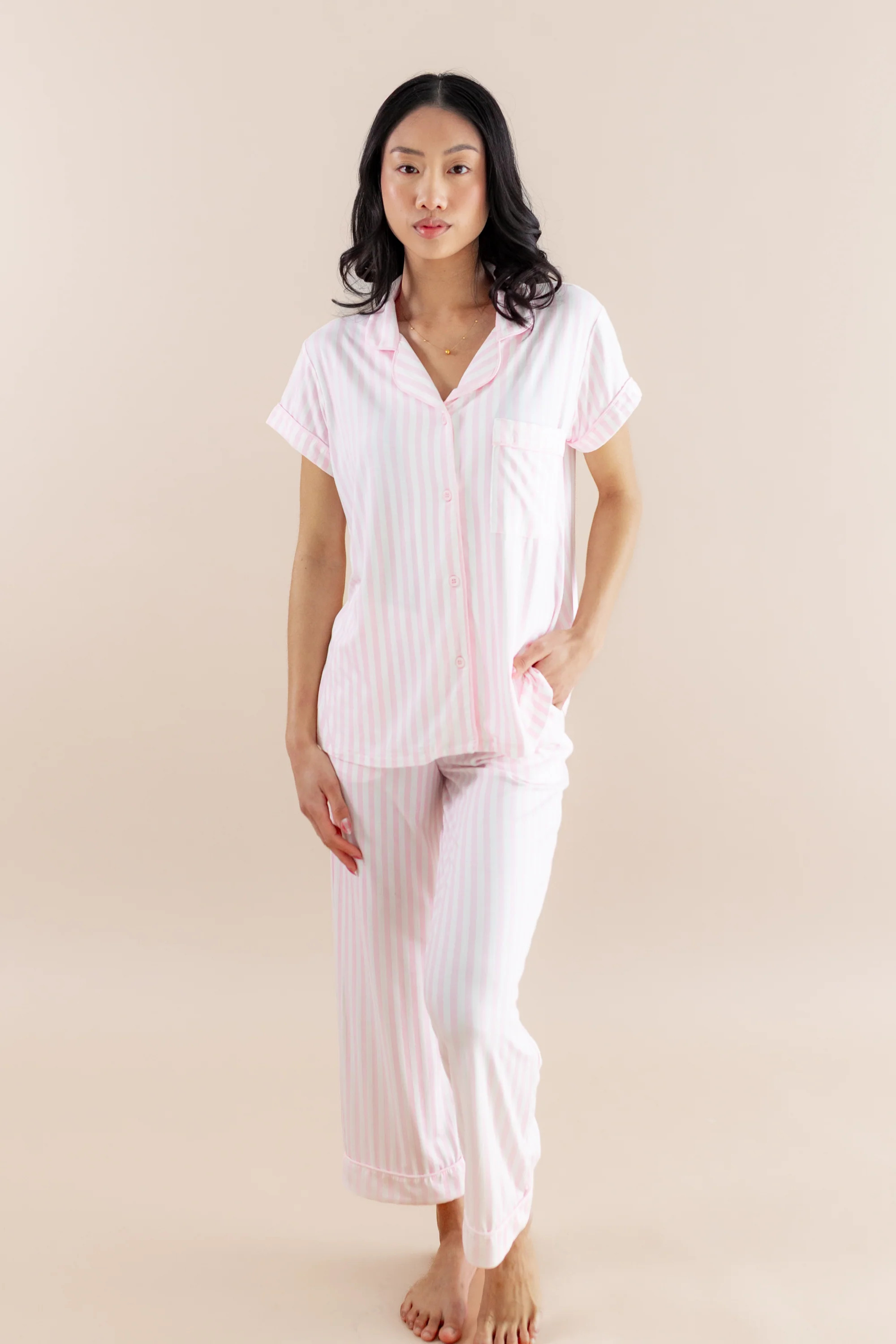 Bamboo Women's Cropped Sakura Pajama Set | Kyte Living