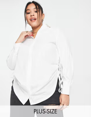 Simply Be ruched side button through shirt in white | ASOS (Global)