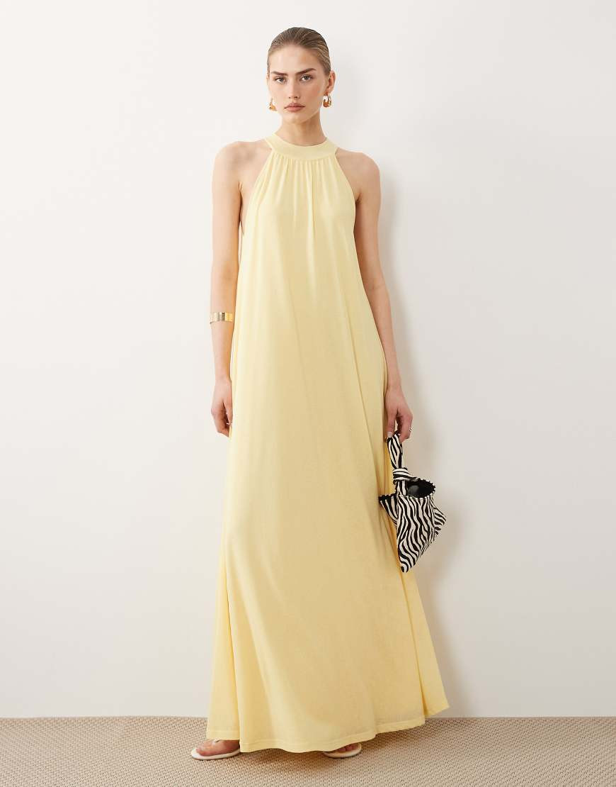 ASOS DESIGN tie detail mesh trapeze dress in yellow | ASOS (Global)
