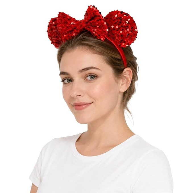 Red Mouse Ear Headband with Full Sequins, Glittering Hair Bow Headband, Shiny Party Christmas Hea... | Amazon (US)