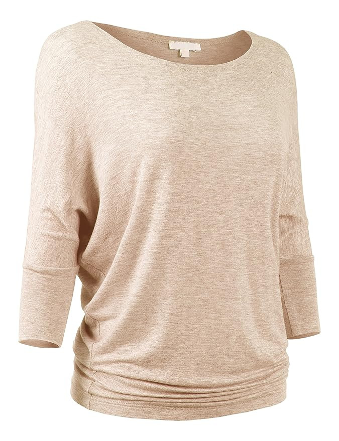 DOUBLDO Womens Wide Neck Half Sleeve Banded Batwing Slouchy Dolman Jersey Top | Amazon (US)