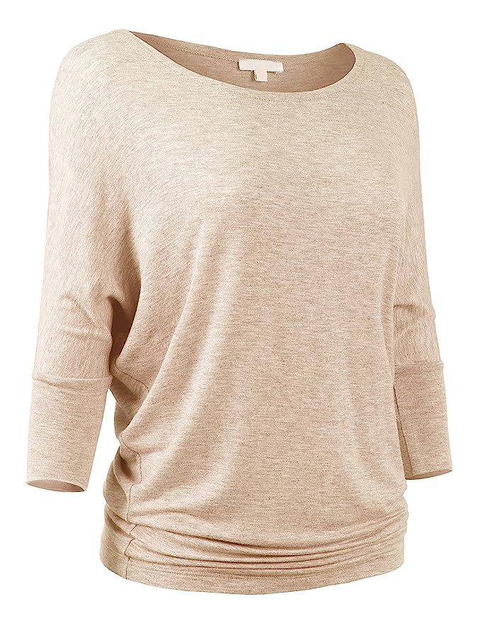 DOUBLDO Womens Wide Neck Half Sleeve Banded Batwing Slouchy Dolman Jersey Top | Amazon (US)
