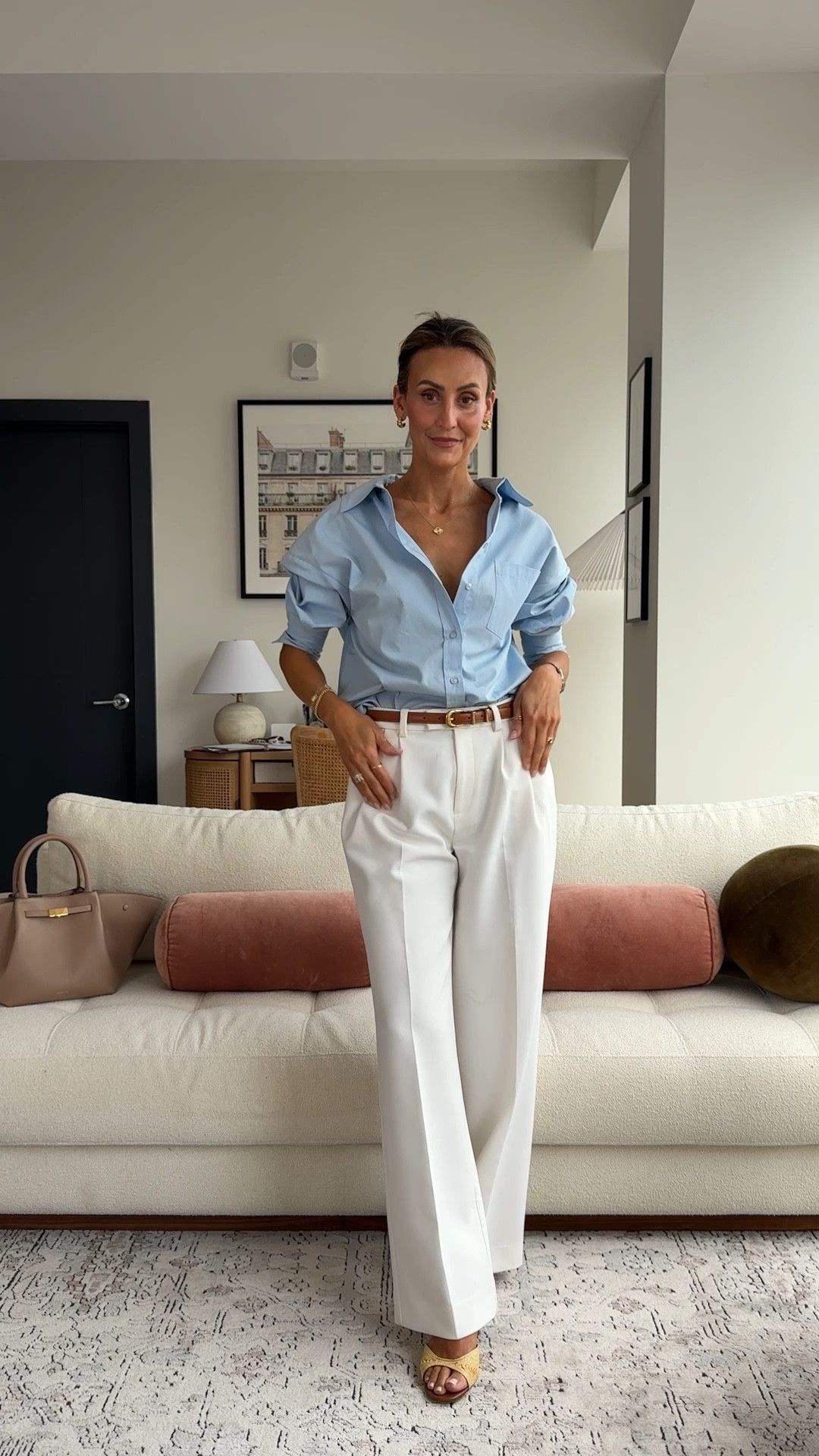 Day 3 of 7 Pinterest Inspired Chic Spring Outfits 💙✨ 

Oversized button up shirt, white trousers, raffia sandals, Celine belt, tan sandals and straw bag.

Shirt xs, pants 2


#LTKStyleTip #LTKWatchNow #LTKShoeCrush