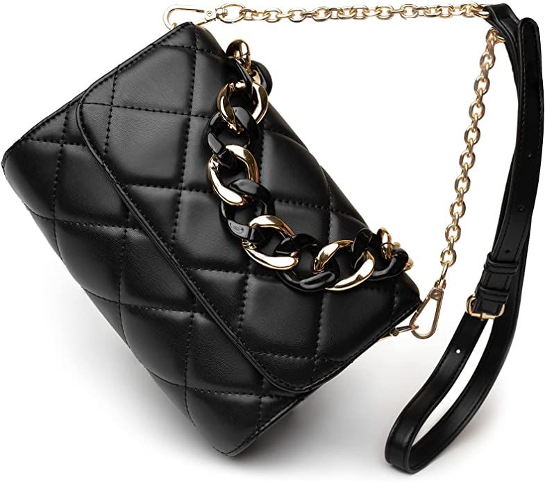 Before & Ever Small Black Purse - Quilted Black Crossbody Bag for Women - Gold Chain Clutch Purse... | Amazon (US)