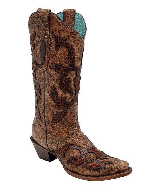Corral Boots Women's Western Boots COGNAC - Cognac & Brown Embroidered Leather Cowboy Boot - Women | Zulily