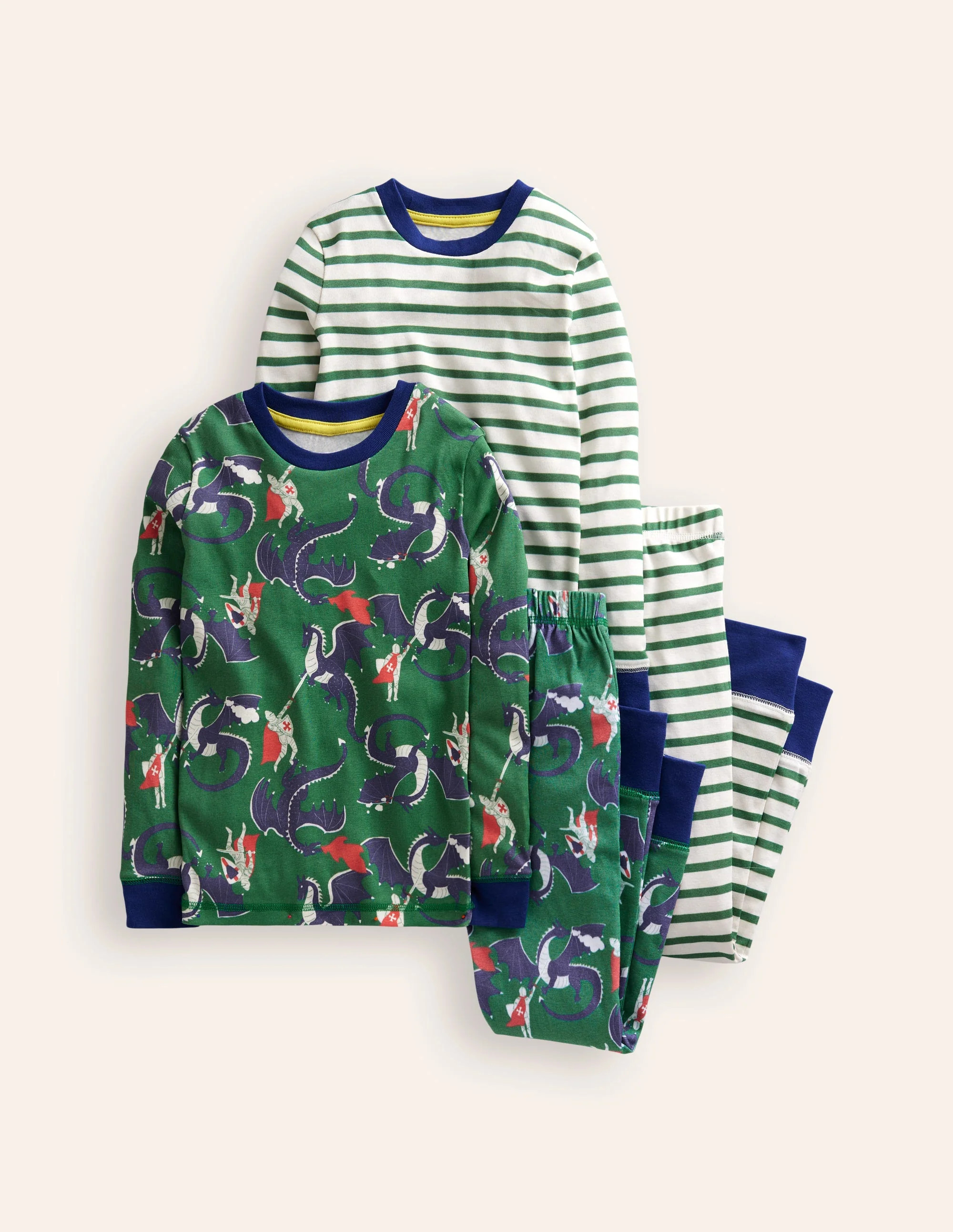 Snug Twin Pack Pajamas-Green Dragon and Stripe | Boden (US)