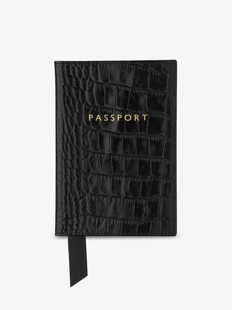Croc-embossed leather passport holder | Selfridges