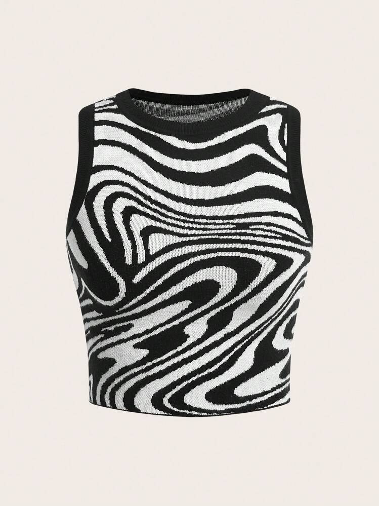 SHEIN EZwear Marbled Pattern Crop Knit Top | SHEIN