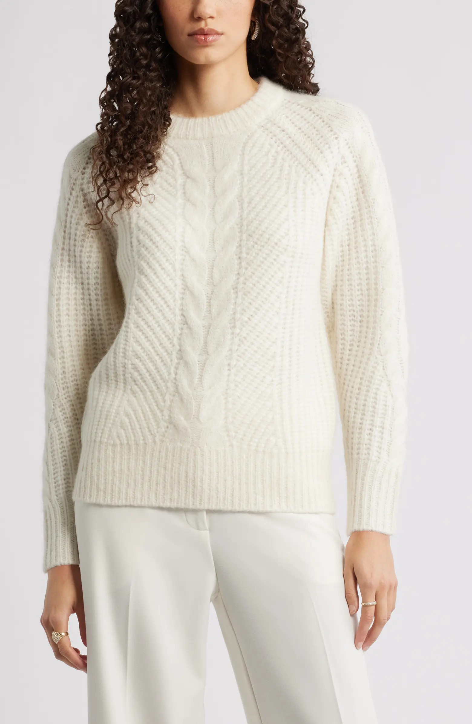 Cable Crewneck Alpaca Blend Sweater | Nordstrom