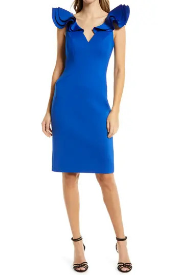 Eliza J Ruffle Shoulder Sleeveless Cocktail Dress | Nordstrom | Nordstrom