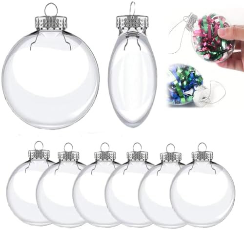 6 PCS DIY Christmas Clear Plastic Decorative Balls- 80mm/3.15inch Fillable Ornaments Clear Plasti... | Amazon (US)