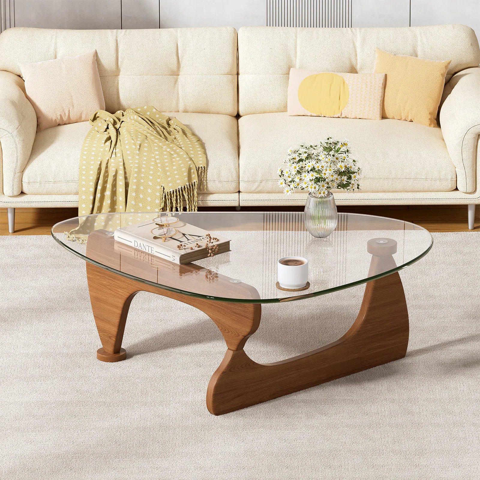 50.9'' Glass Top Coffee Table Wood Base | Wayfair North America