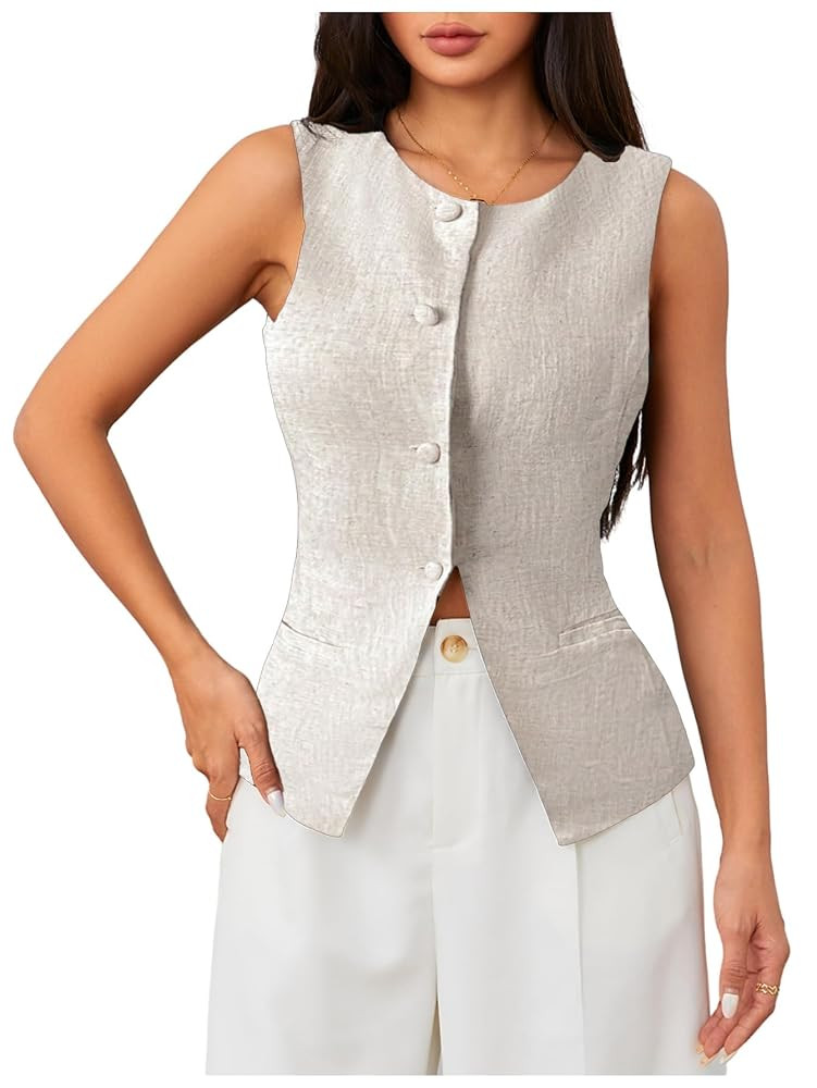 MakeMeChic Women's Vest Top Sleeveless Business Blazer Button Down Dressy Suit Teacher Outfit | Amazon (US)