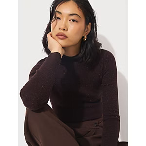 Studio Edit Chocolate High Neck Fine Knitted Jumper | George