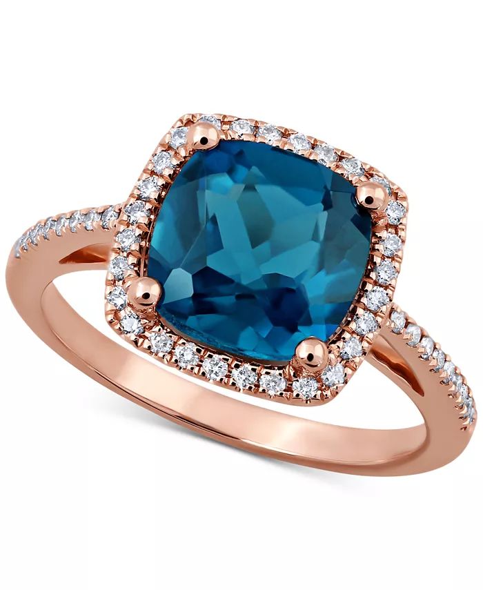 London Blue Topaz (3-3/4 ct. t.w.) & Diamond (1/5 ct. t.w.) Ring in 14k Rose Gold | Macy's Canada