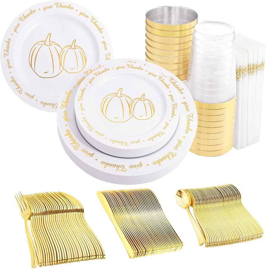 LIYH 175PCS Plastic Thanksgiving Plates Disposable, Thanksgiving Dinnerware sets, Fall Plates and... | Amazon (US)