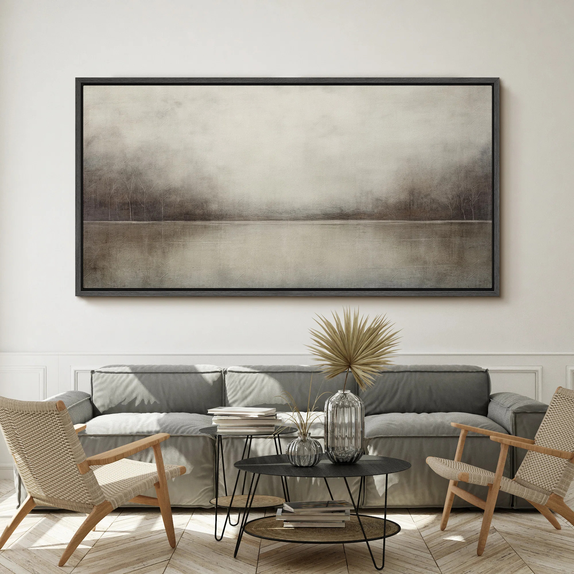 Minimal Landscape Tranquil Neutral Abstract Landscape Retro Moody Extra Large Framed Art Home Dec... | Wayfair North America