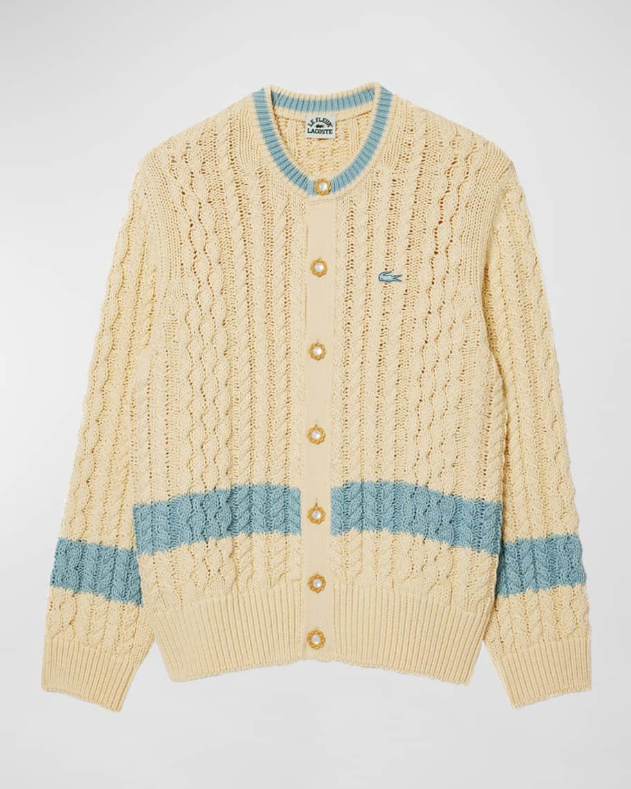 Lacoste x le FLEUR Men's Cardigan with Stripe Detail | Neiman Marcus