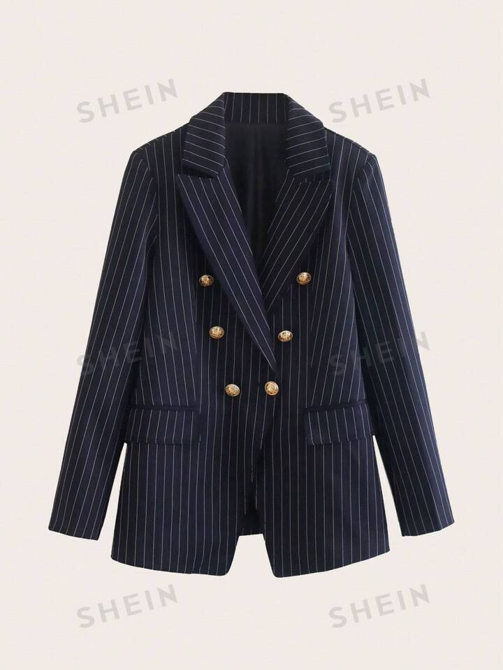 Women's Pinstripe Double Breasted Suit Jacket | SHEIN