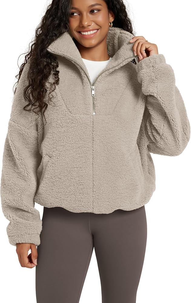 ODODOS Women's Sherpa Fleece Half-Zip Pullover - Cozy Warm Long Sleeve Sweatshirt Cinchable Outer... | Amazon (US)