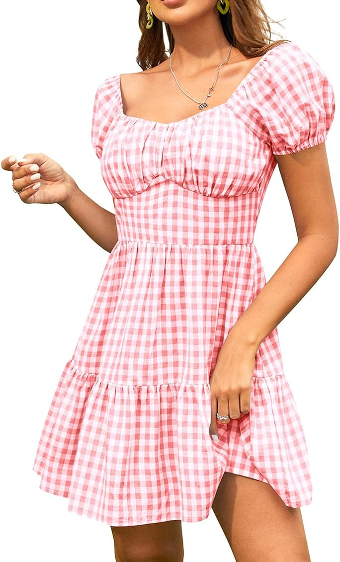 Short Puff Sleeve Mini Dress | Amazon (US)