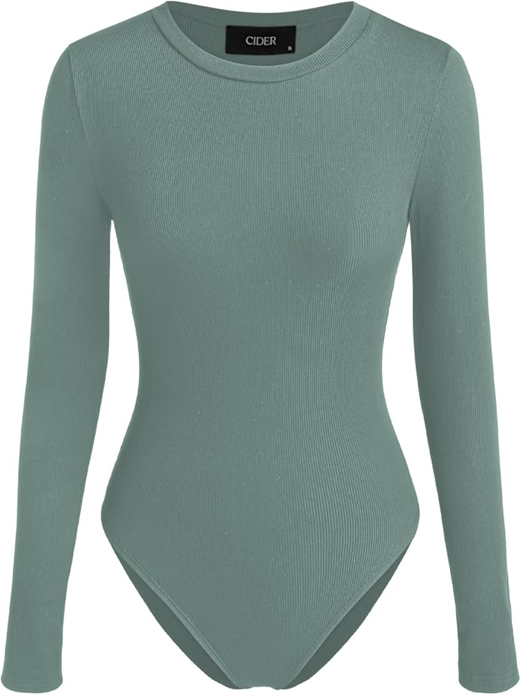 Amazon.com: CIDER Women Long Sleeve Crew Neck Slim Fit Bodysuits Going Out Tops 2025 Casual Outfi... | Amazon (US)