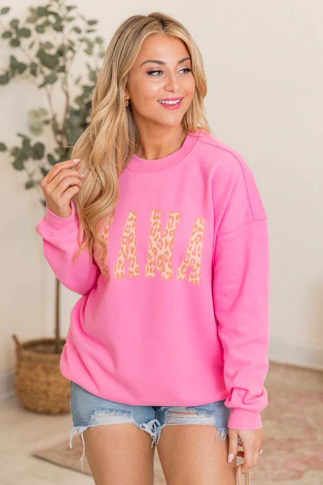 Mama Leopard Pink Oversized Graphic Sweatshirt SALE | Pink Lily
