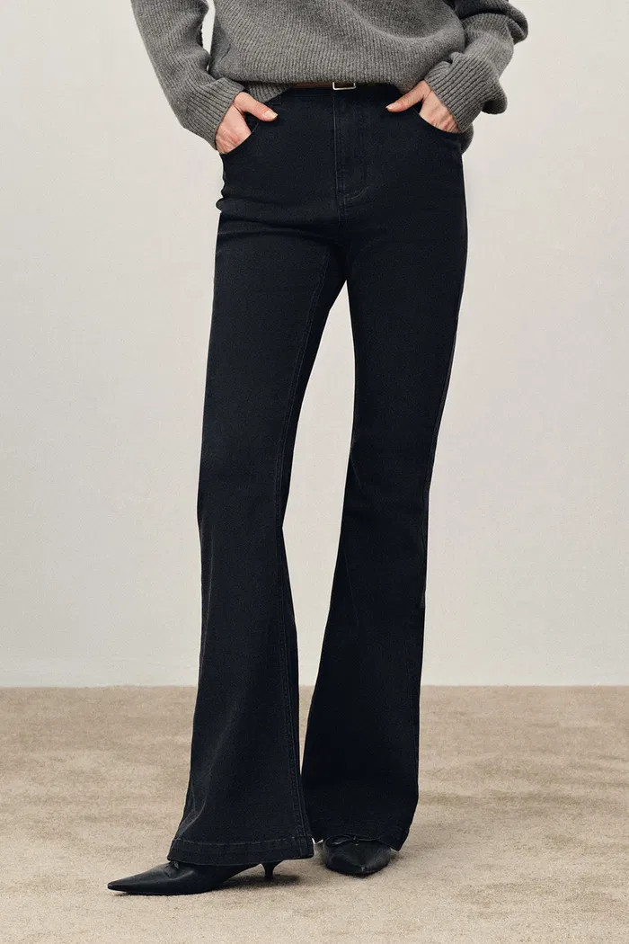 Vera Washed Charcoal Micro Flared Jeans in Stretchy Denim | Fabrique