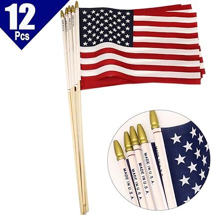 GiftExpress 12-Pack 12x18 Inch American Flag Proudly Made in U.S.A. Handheld US Stick Flags with ... | Amazon (US)