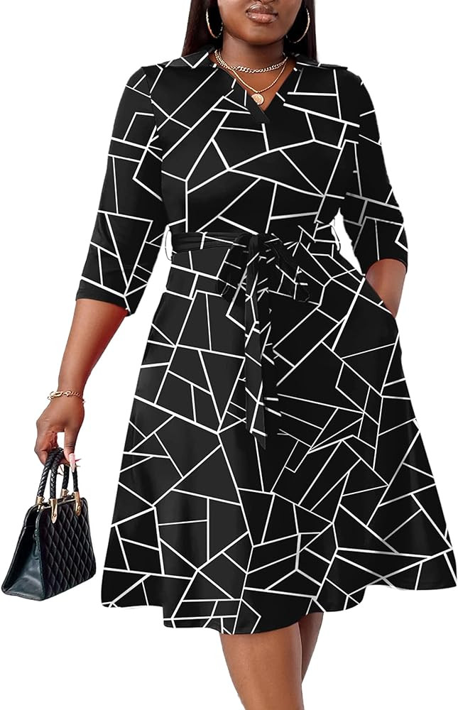 FANDEE Plus Size Midi Dress for Women - Printing Summer Dresses for Wedding Guest Cocktail Party ... | Amazon (US)