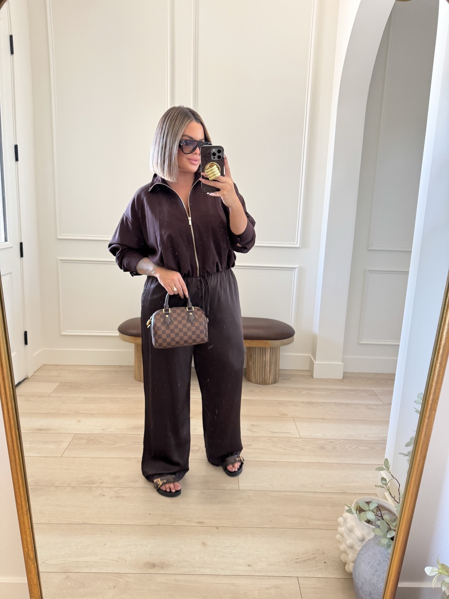 Last day of Abercrombie sale. I would grab the pants now if you are wanting a good pair of satin pants for the fall I’m doing the L long 
Jacket L