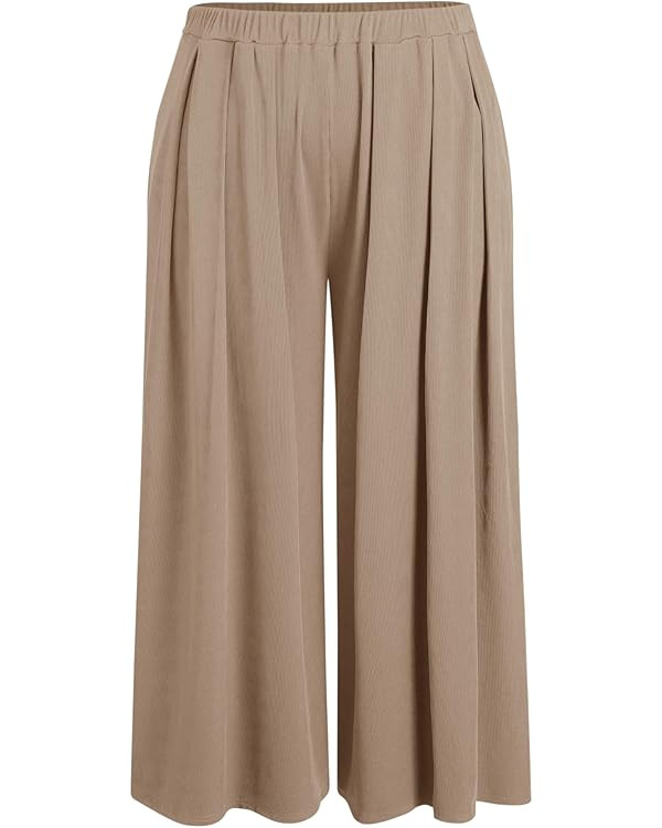 CIDER Women’s Plus Size Fashion Wide Leg Pants Palazzo Flowy Elastic Waist Pants with Pockets | Amazon (US)