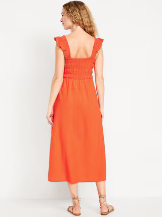 Fit & Flare Lightweight Smocked Midi Dress | Old Navy (US)