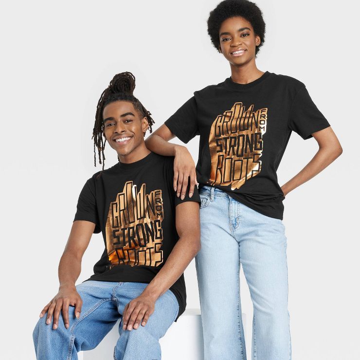Black History Month Adult Grown From Strong Roots Short Sleeve T-Shirt - Black | Target