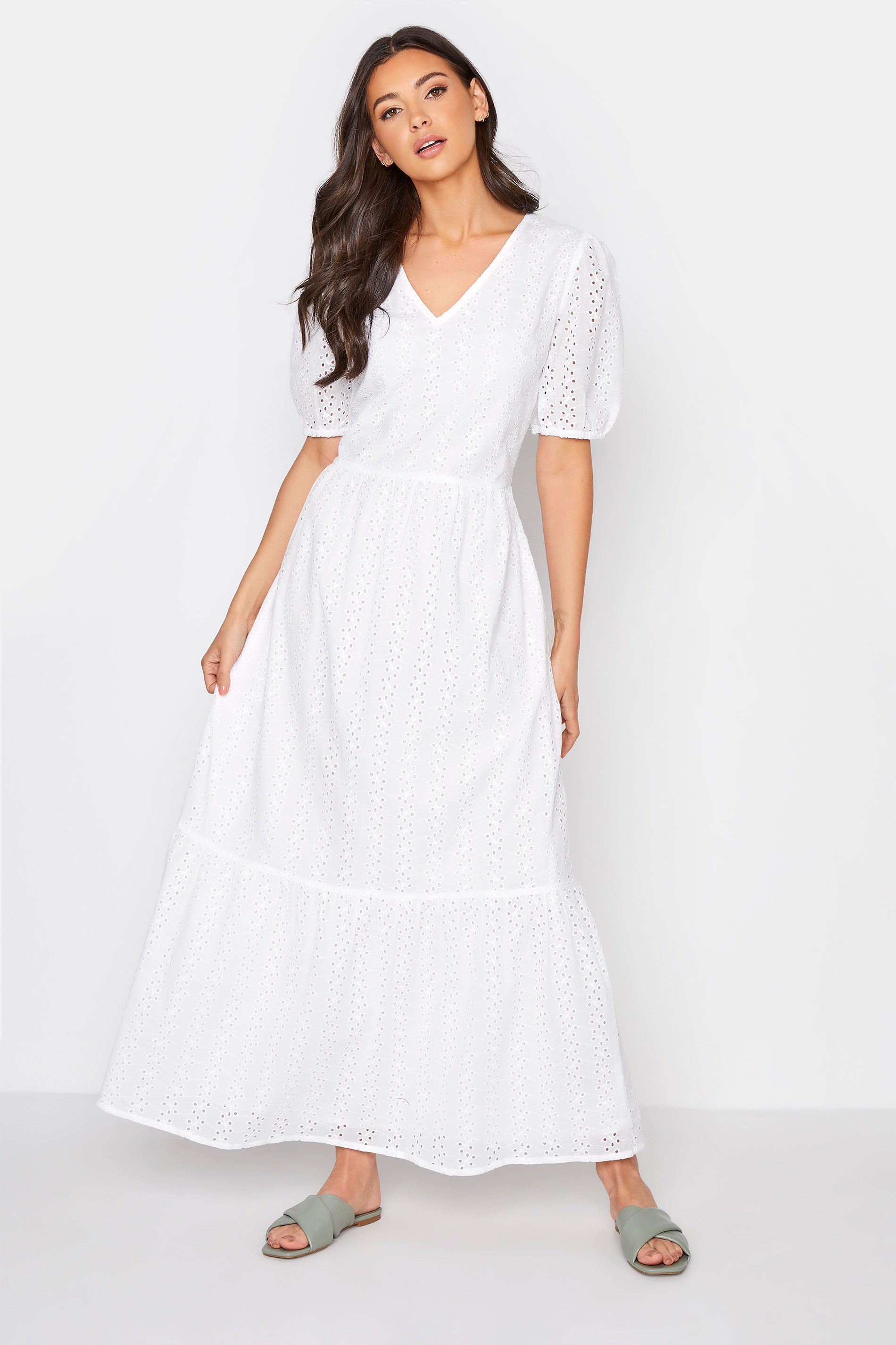 Tall Women's LTS White Broderie Anglaise Tiered Dress | Long Tall Sally | Long Tall Sally