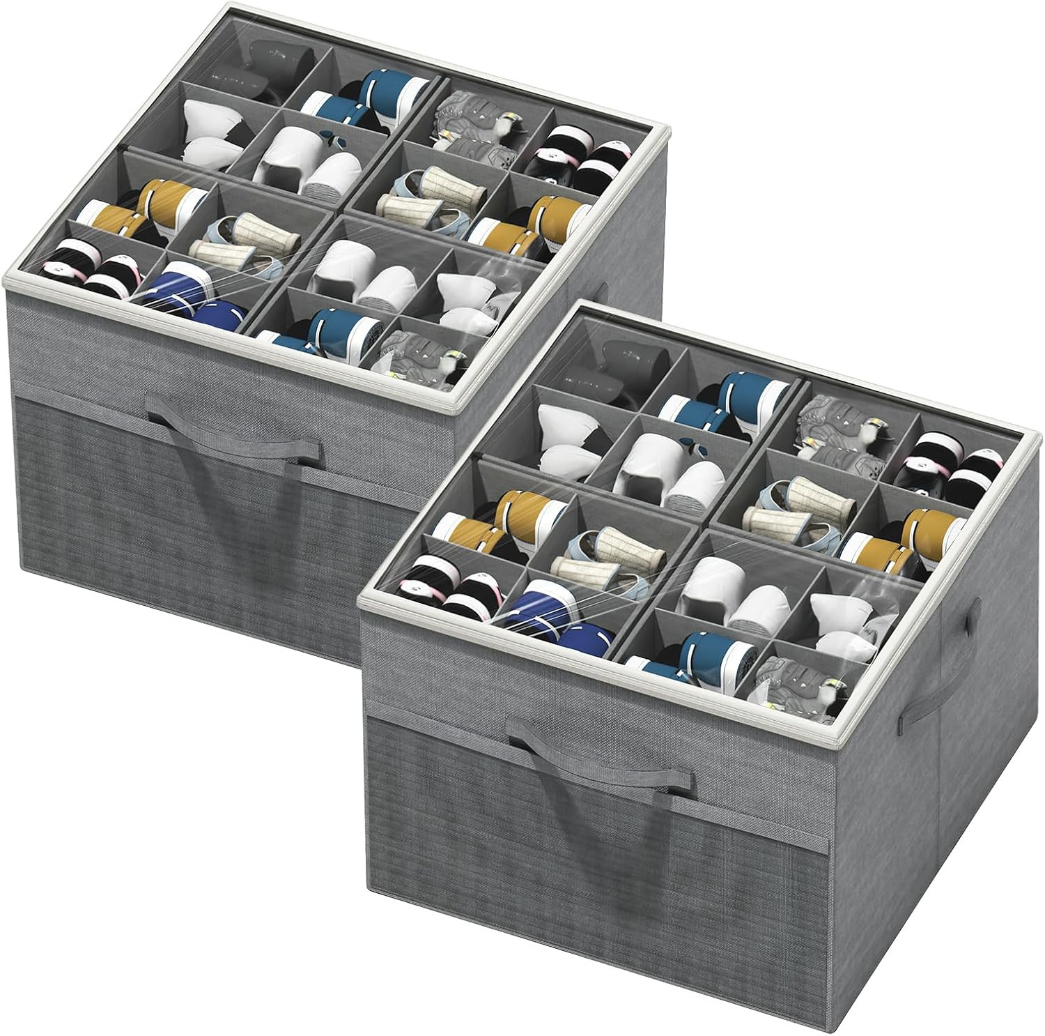 Aokeyee Shoe Organizer for Closet,2 Pack Foldable Shoe Storage Organizer Box Bin with Adjustable ... | Amazon (US)