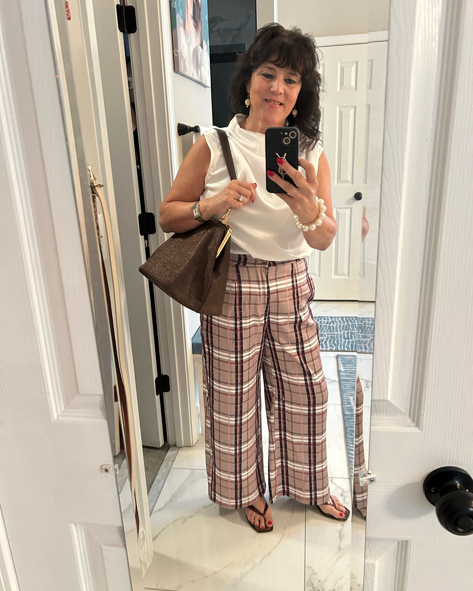 White top, plaid pants, and a little pearl moment 🤍 Simple, cute, and comfy for summer! Always be confident ✨ #summeroutfit #ootd #styleover50 #midlifestyle #over50fashion

#LTKootd #LTKWorkwear #LTKMidsize