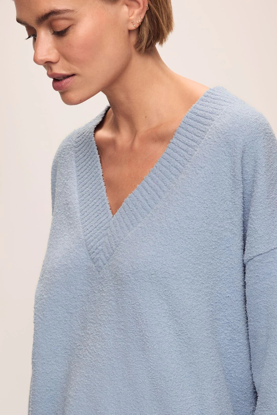 Recycled Boucle Boyfriend Oversized V-Neck Sweater | Eberjey