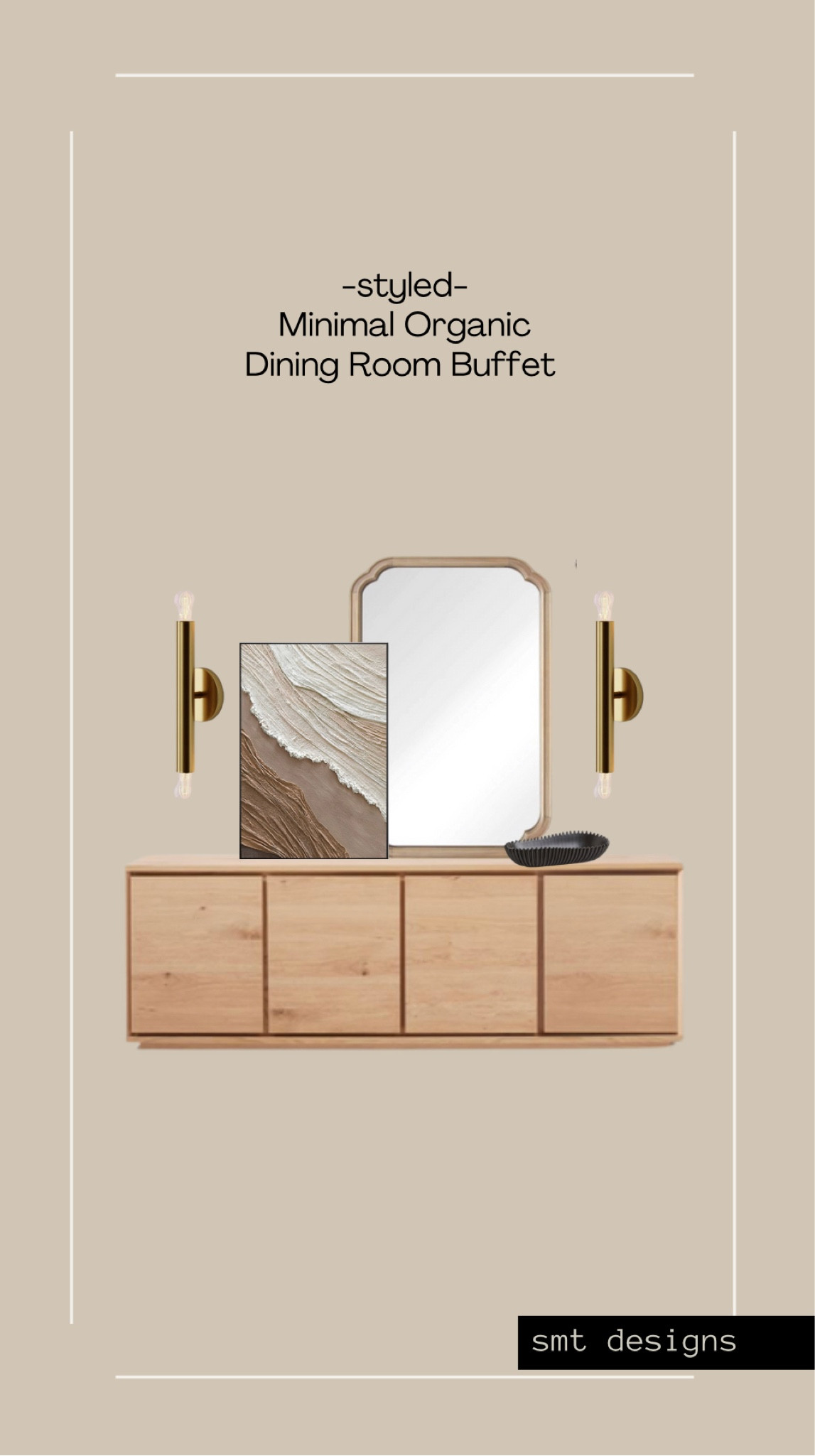 Styled…a minimal organic dining room buffet table

Textured brown art, scalloped edge wood 36” mirror, brass sconce set, natural wood 4 door minimal buffet, black scalloped decorative bowl

#LTKstyletip #LTKhome #LTKFind