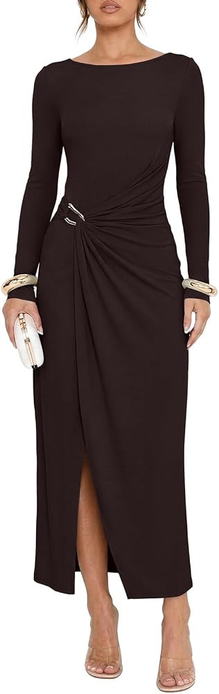 REORIA Womens Fall Long Sleeve Cocktail Party Elegant Midi Dresses | Amazon (US)