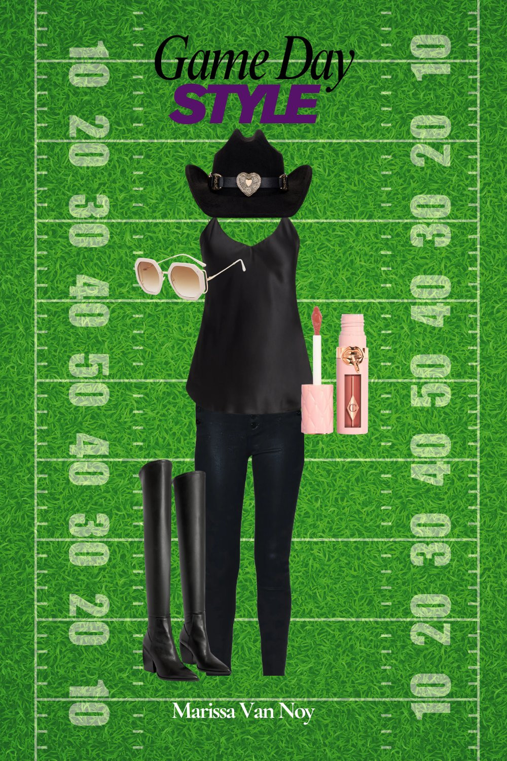 Ravens game day inspo inspired by my all black Christmas game look last season. 🐦‍⬛💜 I’m in All Saints over the knee black boots, Paige jeans, Nili Lotan tank, and a cowboy hat from 8 Other Reasons. 

#LTKFindsUnder50 #LTKShoeCrush #LTKFindsUnder100
