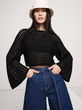 Cotton Crochet-Style Cropped Sweater | Banana Republic (US)