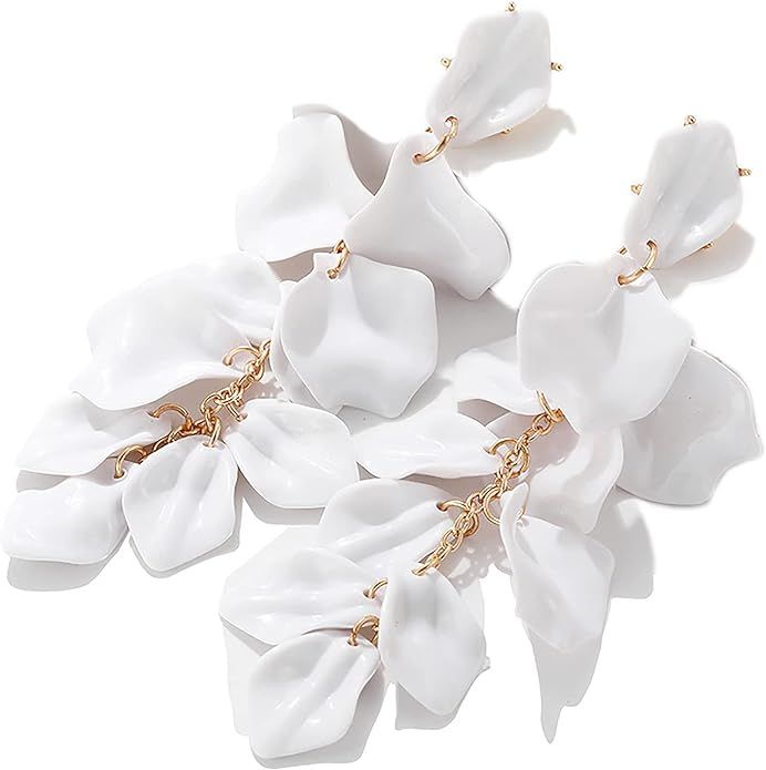 Acrylic Matte Rose Flower Petal Long Drop Dangle Earring Bohemian Resin Floral Tassel Statement H... | Amazon (US)