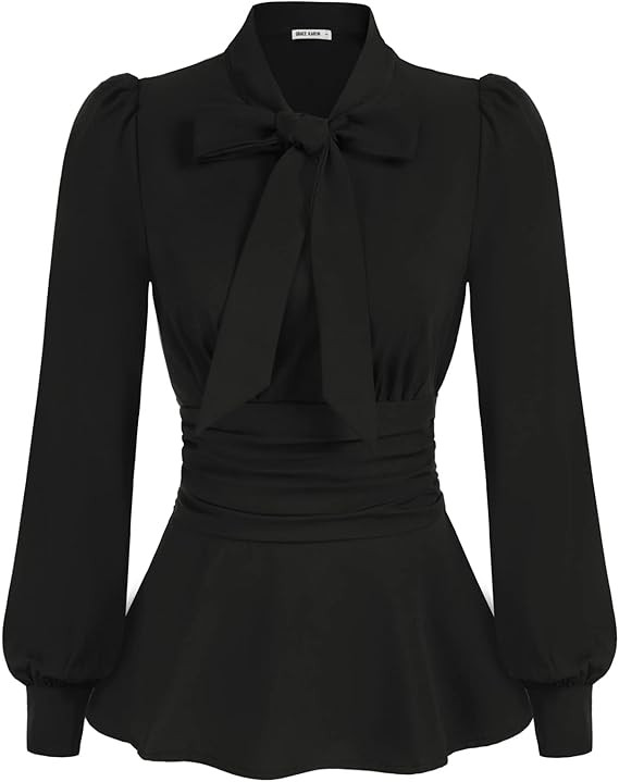 GRACE KARIN Women's 2025 Long Sleeve Peplum Dressy Shirt Office Bow Tie Work Blouses Tops Smocked... | Amazon (US)