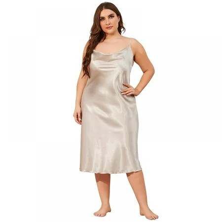 Sleepwear Lingerie Solid Nightgown Imitation Silk V-Neck Women Sleeveless Camisole Slip Dress Plus S | Walmart (US)