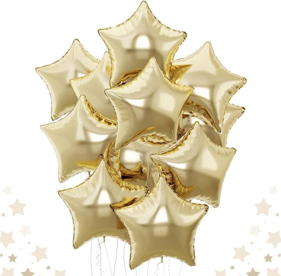 Gold Star Foil Balloons, 18 Inch Light Gold Stars Shape Foil Helium Balloons 10 Pcs Large Gold My... | Amazon (US)