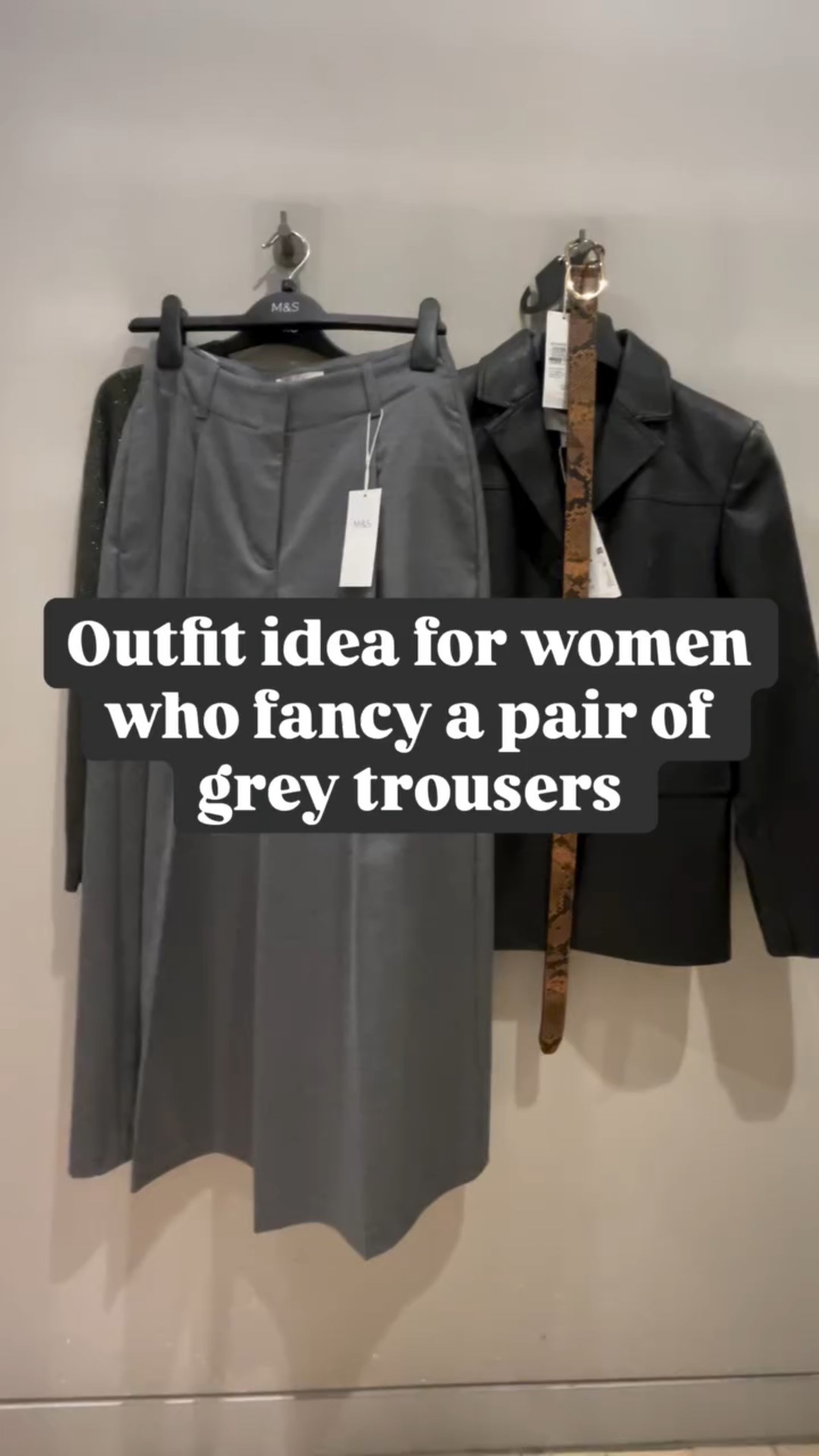 Fancy a grey trouser?

Here’s an outfit idea;

✨ Grey trousers 
✨ Khaki glitter knit
✨ Leather blazer 
✨ Patent bag
✨ Animal print belt
✨ Checked scarf

All items M & S. Instore now
